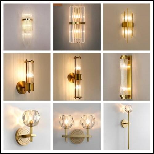 Modern LED Luxury Crystal Wall Lamp Living Room Background Bedroom Bedside Hotel Aisle Wall Light Creative Copper Sconce Lamp