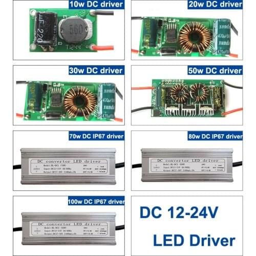 1pcs 10w 20w 30w 50w Nonwaterproof LED Driver 70w 80w 100w Waterproof IP67 DC 12-24V Power Supply For LED light