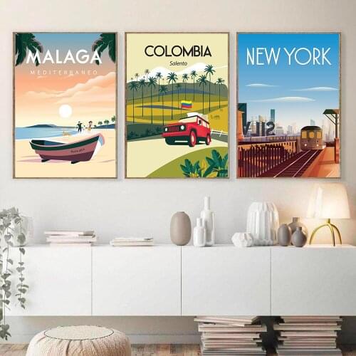 Vintage Travel Cities Poster Chile Amsterdam Mexico Landscape Canvas Painting Beach Ocean Desert Wall Art Prints Home Decoration