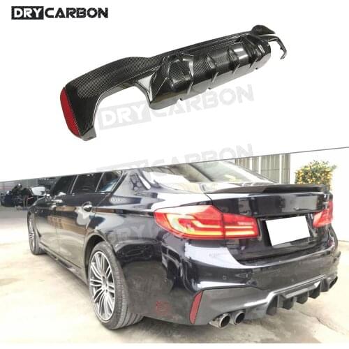 For 5 Series Dry Carbon Fiber / FRP Rear Bumper Lip Diffuser For BMW G30 G38 M Sport 2017-2020 M5 Style Fins Shark Lip Protector