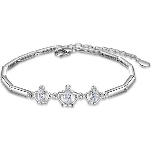 100% 925 sterling silver fashion shiny crystal crown ladies`bracelets jewelry women birthday gift wholesale cheap dropship