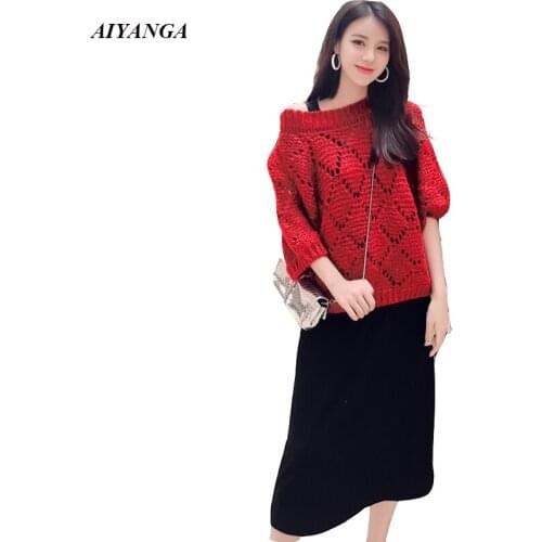 Female 2 Pieces New Women Sets Dress Sweaters Tops Autumn Winter 2018 Fashion O Neck Casual Dresses Pullovers Knitted Tops