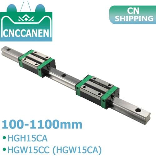 1PCS HGR15 HGH15 Square Linear Guide Rail Any Length+2PCS Slide Block Carriage HGH15CA /Flang HGW15CC CNC Parts Router Engraving