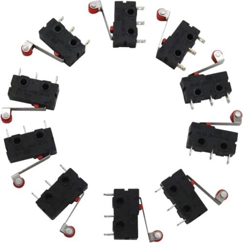 10Pcs 5A 125 250V AC SPDT 1NO 1NC Short Hinge Roller Levr Arm Switch Snap Action Button 3 Pins Mini Limit Switch KW11-3Z07