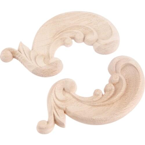 2Pcs 6*6cm Home Door Frame Crafts Decorative Wood Appliques Wiring Corner Decal Unpainted Oak Wood Carved Flower Onlay Applique