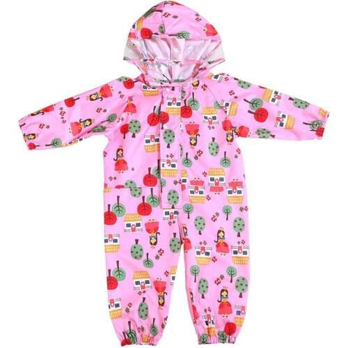 3 colors Practical Cartoon Waterproof Jumpsuit Raincoat Hooded Fashion Kids One-Piece Rain Coat Tour Children Rain Gear Suit
