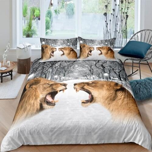 3D Animal Duvet Cover Sets Bedding Set Bedding Bag Pillow Shams King Queen Full Double Size Lion And Leopard Custom Bedding sets