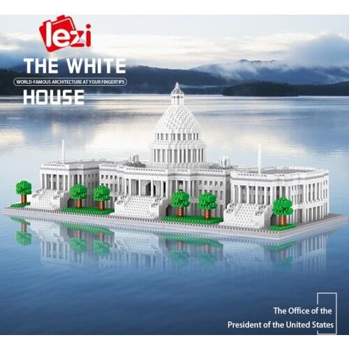 The White House USA LEZI World Famous Mini Micro Building Blocks Street View 3D DIY Architecture Model Bricks Children Toy Gift