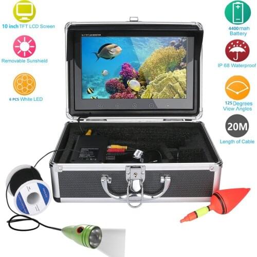 Free Shipping! 10" Inch Color Monitor 20 1000tvl Underwater Fishing Video Camera Kit 6 PCS LED Lights