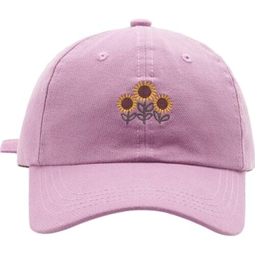 Embroideried Sunflowers Adjustable Baseball Caps Harajuku Fashion Casual Solid Color Cotton Curved Sun Visor Hats Men