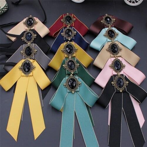 Unisex Fashion Brooch Necktie Adjustable Ribbon Bow Tie Rhinestone Party Banquet Formal Accessories