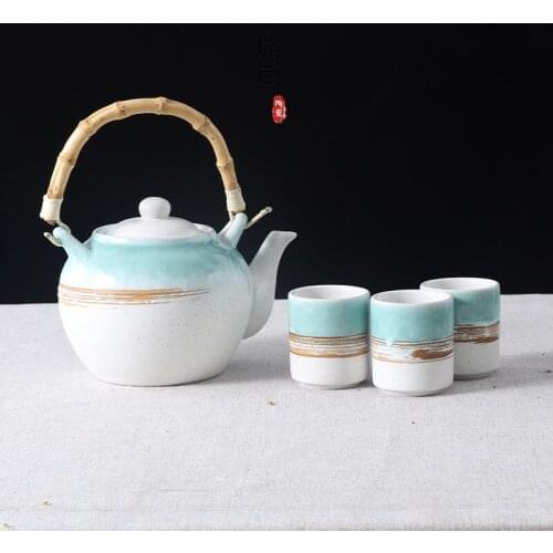 MCJ Japanese style ceramic teapot set family retro large handle teapot creative flower teapot teapot large capacity kettle