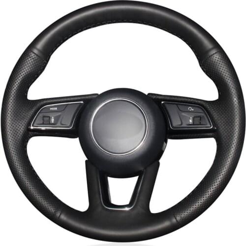 Black Artificial Leather Hand-stitched Car Steering Wheel Cover for Audi A3 2017-2019 A4 2017-2019 A5 2018-2019 S5 2018-2019
