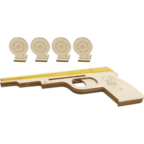 3D Wooden Puzzle Simulation Bullet Rubber Band Launcher Wood Gun Hand Pistol Guns Shooting Toy With Gun Target Game For Kids