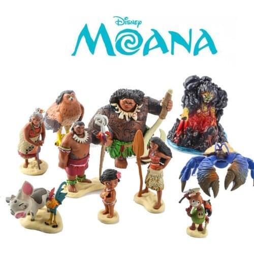 10pcs Disney Cartoon Moana Princess Legend Vaiana Maui Chief Tui Tala Heihei Pua Action Figure Decor Toys For Kids Birthday Gift