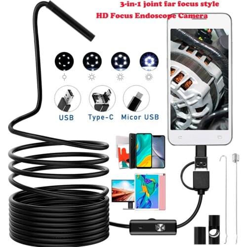 HD Focus Endoscope Camera 6LED 5.5mm Flexible IP67 Waterproof Micro USB Inspection Borescope Camera for Android PC Notebook