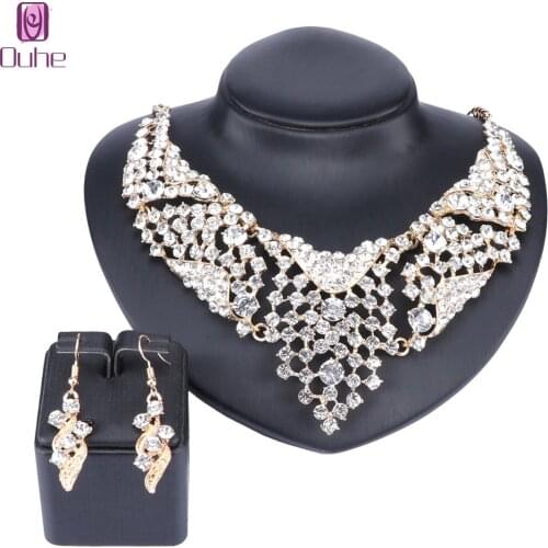 Trendy Bohemia Crystal Necklace Earrings Jewelry Sets for Women Turkey Wedding Party Bridal Engagement Gift Jewelry Charm