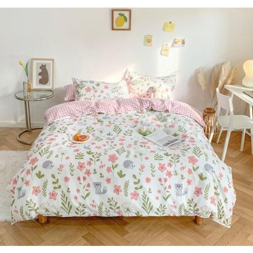 Dropship Pastoral Flowers Printed Bedding Set Simple Duvet Cover Set Pillowcases Flat Bed Sheet Quilt Covers Bedclothes Home De