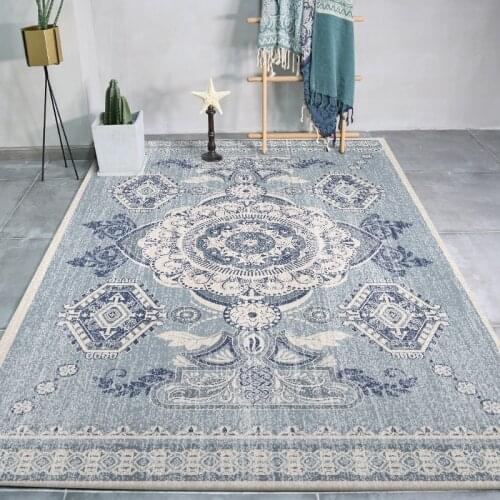Morocco Style Living Room Area Rugs Retro Gray Blue Geometric Ethnic Home Decor Carpets Bedroom Bedside Anti-Slip Floor Mats