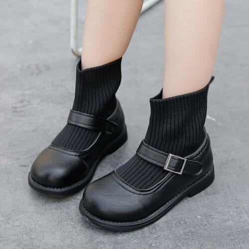 Girls Leather Boots 2020 New Children Ankle Boots Girls Socks Boots Fashion Kids College Style PU Leather Shoes