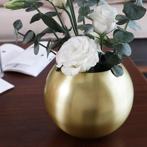 Round Flower Vase Stainless Steel Bowl Urn Plant Pot Dried Flower Filler Table Decors for Home Living Room Centerpieces Decor