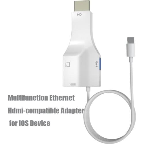 Multifunction Lightning to Rj45 Ethernet LAN HDMI-compatible Cable Adapter HD Ethernet Converter for iPhone 12 11 Pro XS XR OTG