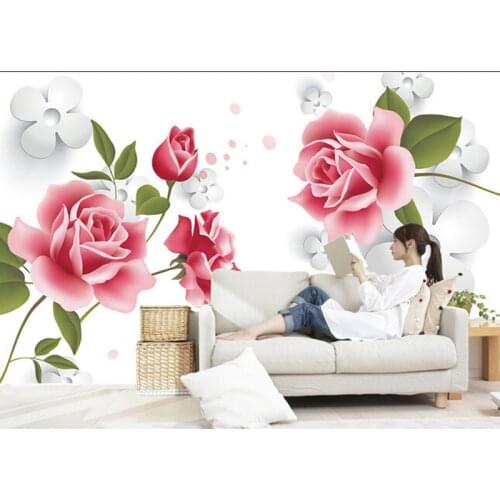 Custom 3d pink rose murals papel de parede,hotel restaurant coffee shop living room sofa TV wall bedroom 3d wallpaper flower