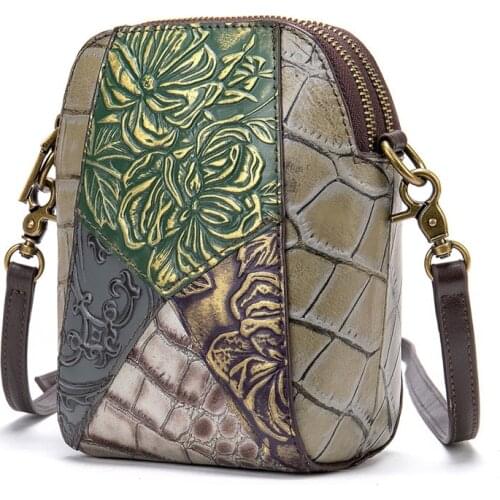 New High Quality Leather Women HandBag Retro Handmade Embossed Shoulder Bag For Women Phone Bag Female Messenger Bags