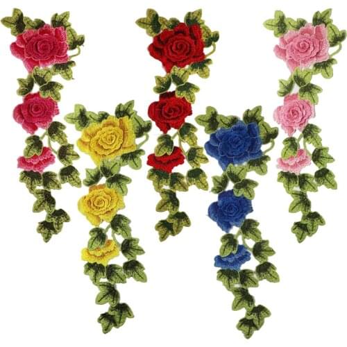 New Embroidery Floral Flower Patches Sew on Rose Flowers Patch DIY Decal Apparel Accessory Decration Application for Clothes