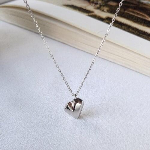 925 Sterling Silver Irregular Geometric Design Love Heart Shaped Pendant Necklace for Bridal Wedding Jewelry Engagement Necklace