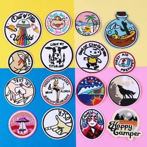 Punk Wolf gesture Drift bottle Patches for Clothes Sticker On Clothing Diy Patch Cool Coat Appliques Garment Decor Parches