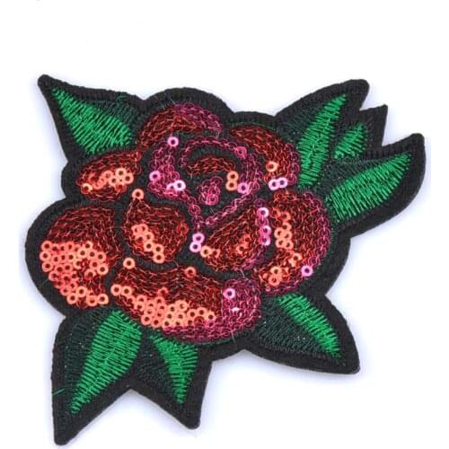 2pcs Red sequins flower patch Made of Cloth iron on patches ironing applique clothes scarf embroidery DIY accessories cp1522