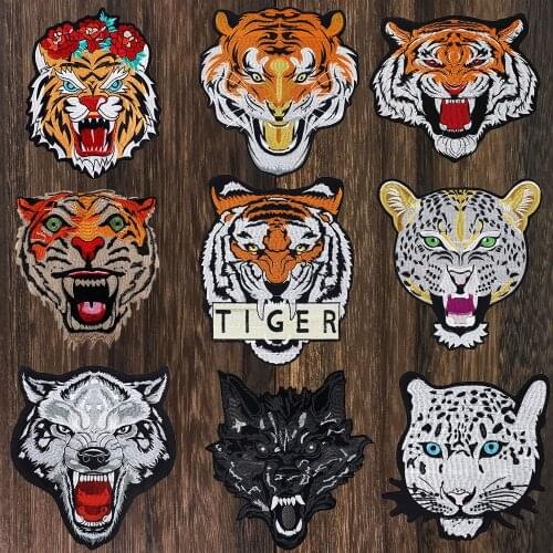 Leopard Tiger Wolf Embroidery Iron On Patches for Clothing Applique DIY Hat Coat Dress Accessories Cloth Animal Sticker TH802