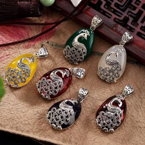 Pure Silver Inlay Mark The Restoring Ancient Ways Chalcedony Pomegranate Red Ms Peacock Wholesale High-grade Pendant
