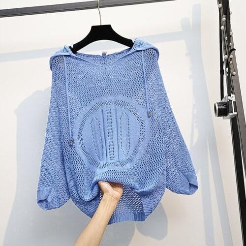 L-4XL plus size women casual hooded kint sweater pullover loose casual long fashion hollow out spring autumn jumper jersey mujer