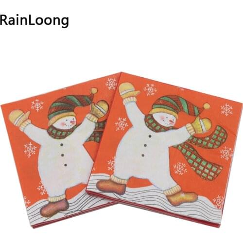 [RainLoong] Christmas Snowman Paper Napkins Event & Party Tissue Napkins Decoration Serviettes Decoupage 25*25cm 5packs