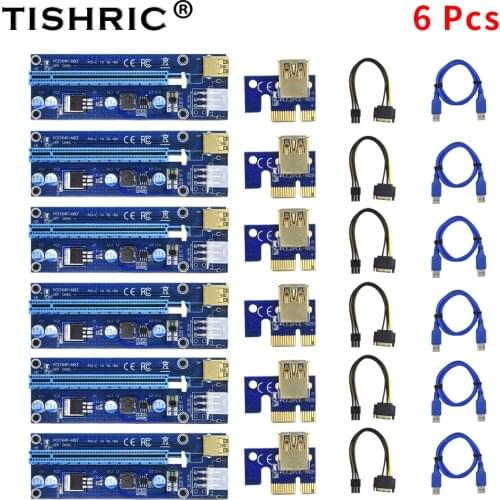 TISHRIC 6Pcs VER009S Riser Card USB3.0 PCI Express 1X To 16X Extender SATA to 6 Pin Power Cable PCI-E Riser For GPU Miner Mining