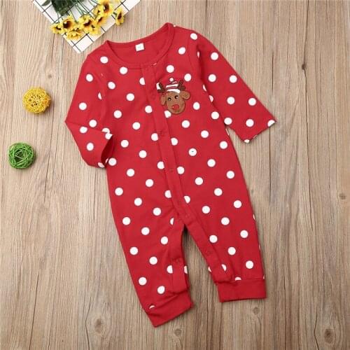 Toddler Baby Boys Girls Christmas clothes Button long sleeve Geometry Polka Dot Romper round neck kids Jumpsuit one pieces