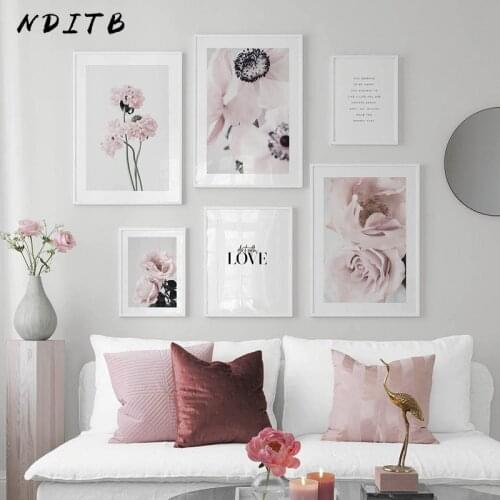 Pink Rose Flower Botanical Canvas Painting Scandinavian Decoration Floral Poster Art Print Nordic Wall Picture for Living Room