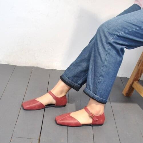Women Sandals Handmade Genuine Leather Shoes Casual Sewing Women Shoes Female Ladies Flats Retro Sandalias