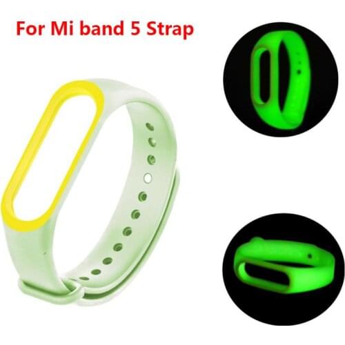 Silicone Wrist strap For XiaoMi Mi Band 5 bracelet Strap Silicone Wrist For Mi Band 5 bracelet Replacement Luminous strap TSLM1