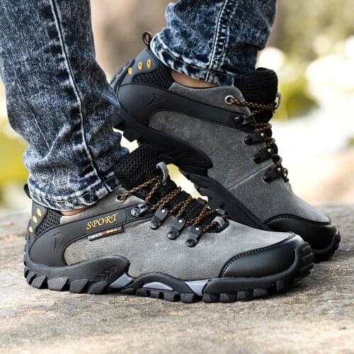 Light Weight Hiking Shoes Men Waterproof Genuine Leather Climbing Trekking Shoes Outdoor Mountain Tactical Boots Men Sneakers