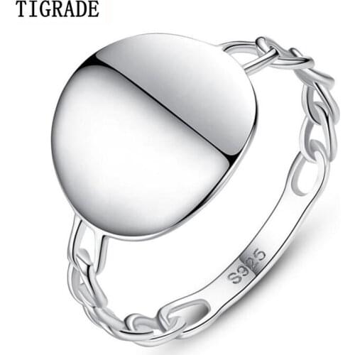 Tigrade Simple 925 Sterling Silver Ring for Women Round Silver Shiny Rings Jewelry Unique Ring Girls Anniversary anillos mujer