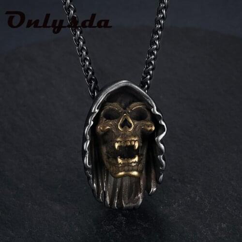 Vintage Charms Steampunk pendentif Gold Skull Pendant Necklace Mens Fashion Biker Rock Punk Jewelry Antique Retro Chain Gift