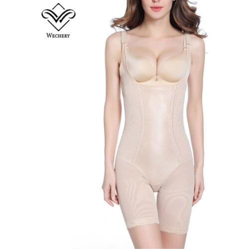 Wechery Sexy Body Shaper Stretchy Mesh Plunge U Bodysuit Waist Trainer Slimming Underwear Corset Butt Lifter Bodysuit Plus Size