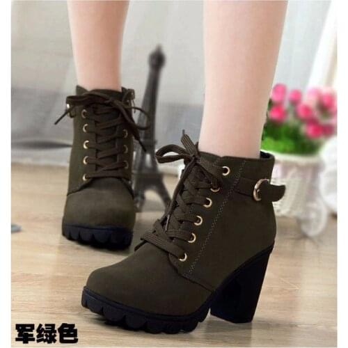 Shoes Woman New High-heeled Martin Boots Zip Womens Boots Cross Straps Boots Thick With Fashion Classic