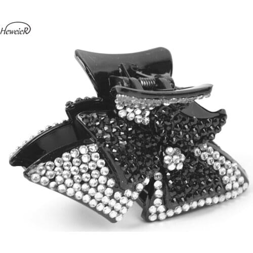 Lady Women Plastic Hair Claw Rhinestones Crystal Stones Hair Clips Crab Clamp Gripper Headwear Ponytail Holder Accessories