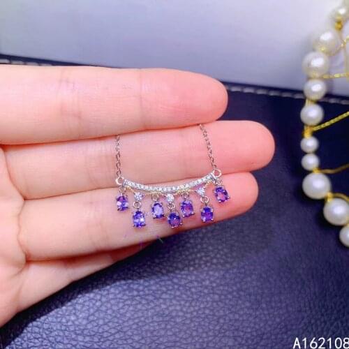 Fine Jewelry 925 Sterling Silver Inlay With Natural Gemstone Womens Luxury FAshion Tanzanite Pendant Necklace Support Detection