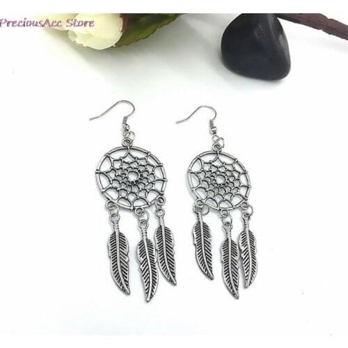 Women Girl Dangle Earring Dream Catcher Earrings Vintage 1 Pair 2.8cm*6.5cm Feather