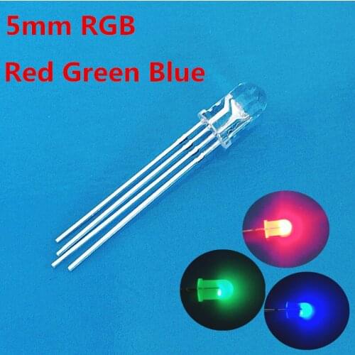 100Pcs/Lot 5mm 4Pins Red Green Blue RGB LED Common Cathode Tricolor Emitting Lights Diodes Round Water Clear Lamp